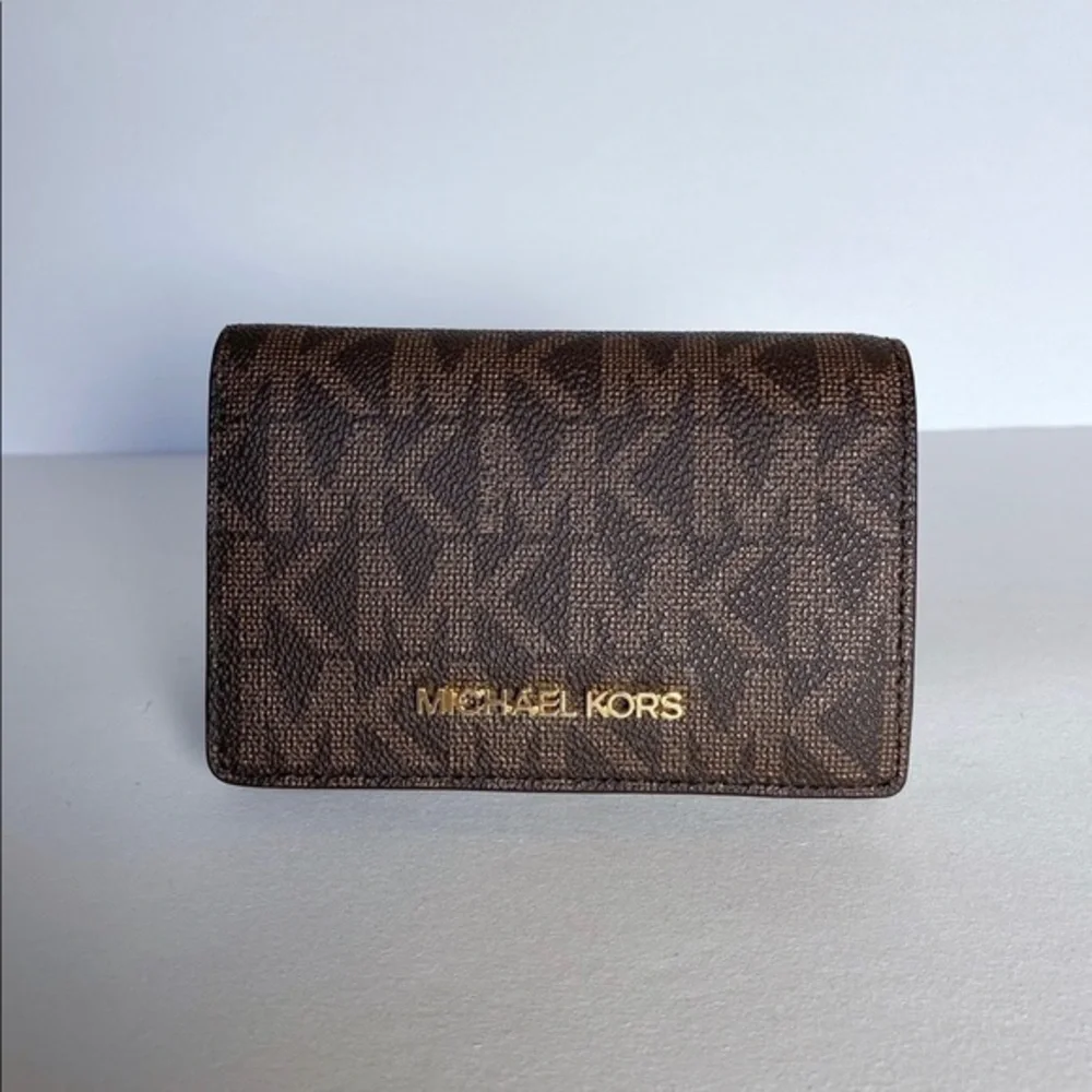 NEW Michael Kors Jet Set Medium Slim Bifold Wallet in Brown Signature Canvas